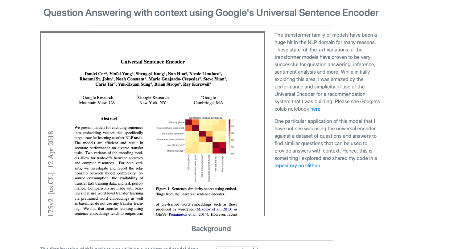 Question Answering with context using text embeddings